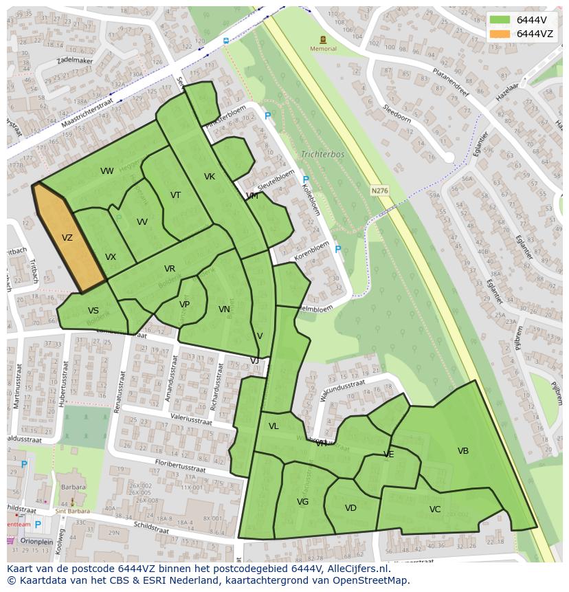 Afbeelding van het postcodegebied 6444 VZ op de kaart.