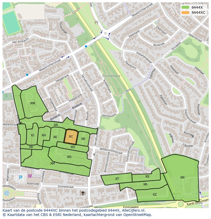 Afbeelding van het postcodegebied 6444 XC op de kaart.