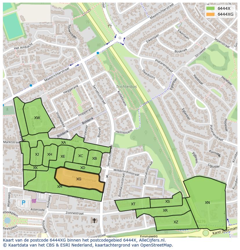 Afbeelding van het postcodegebied 6444 XG op de kaart.