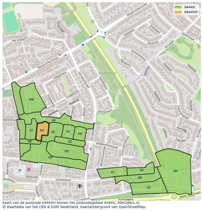 Afbeelding van het postcodegebied 6444 XH op de kaart.
