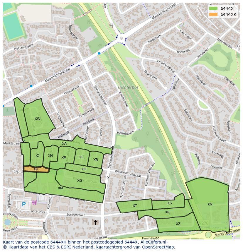 Afbeelding van het postcodegebied 6444 XK op de kaart.