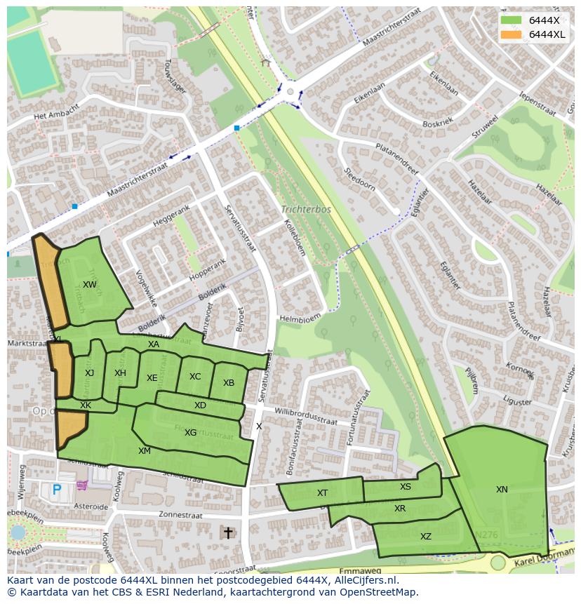 Afbeelding van het postcodegebied 6444 XL op de kaart.
