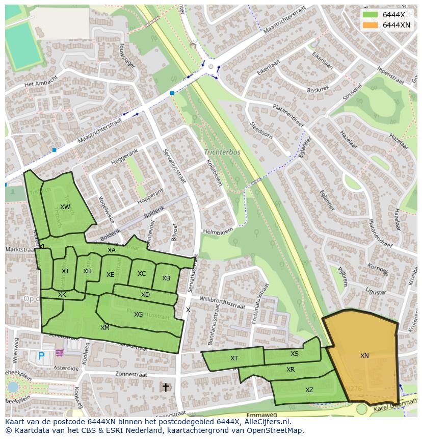 Afbeelding van het postcodegebied 6444 XN op de kaart.