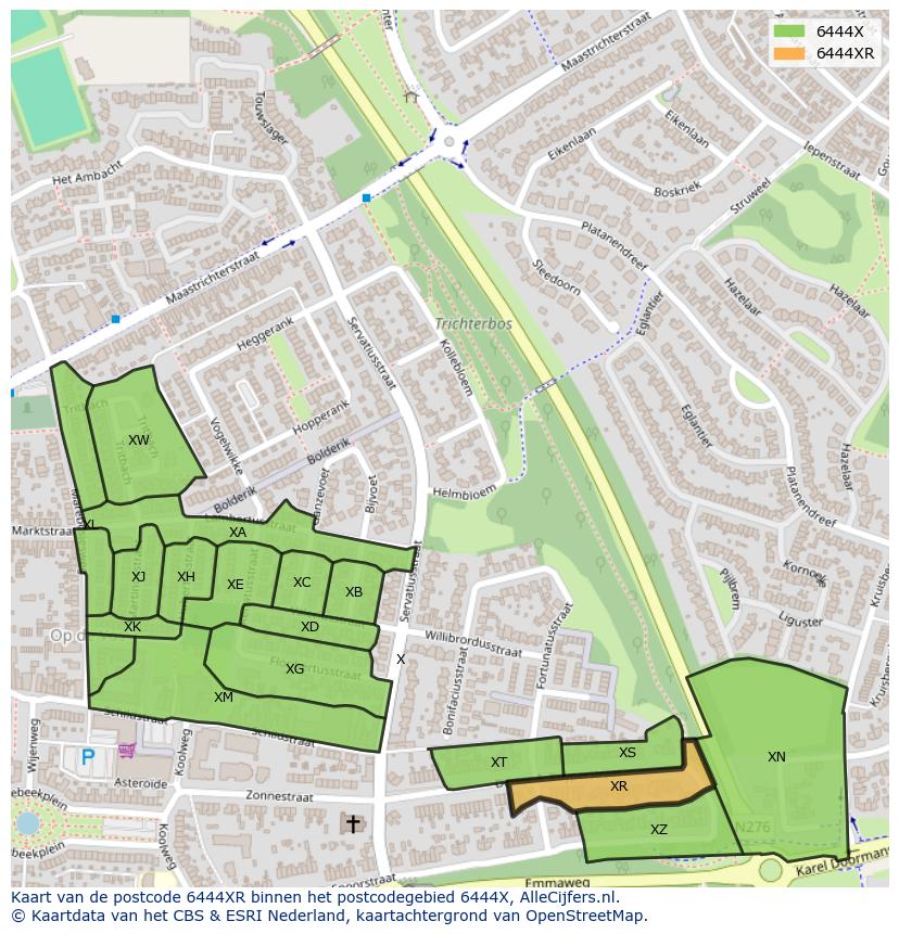 Afbeelding van het postcodegebied 6444 XR op de kaart.