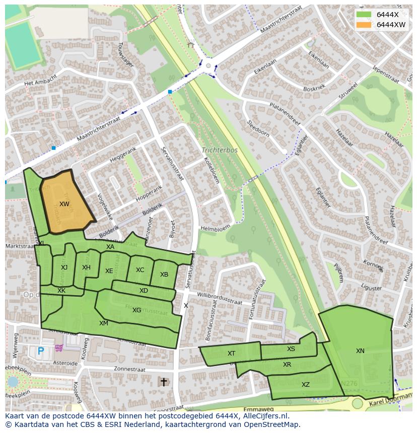 Afbeelding van het postcodegebied 6444 XW op de kaart.