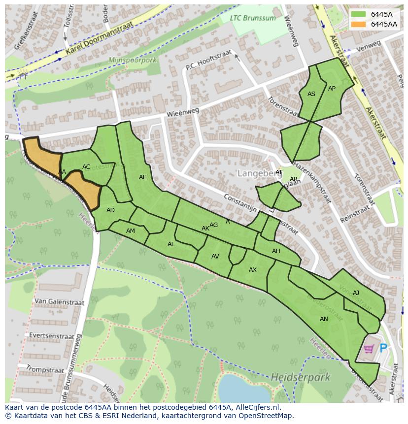 Afbeelding van het postcodegebied 6445 AA op de kaart.