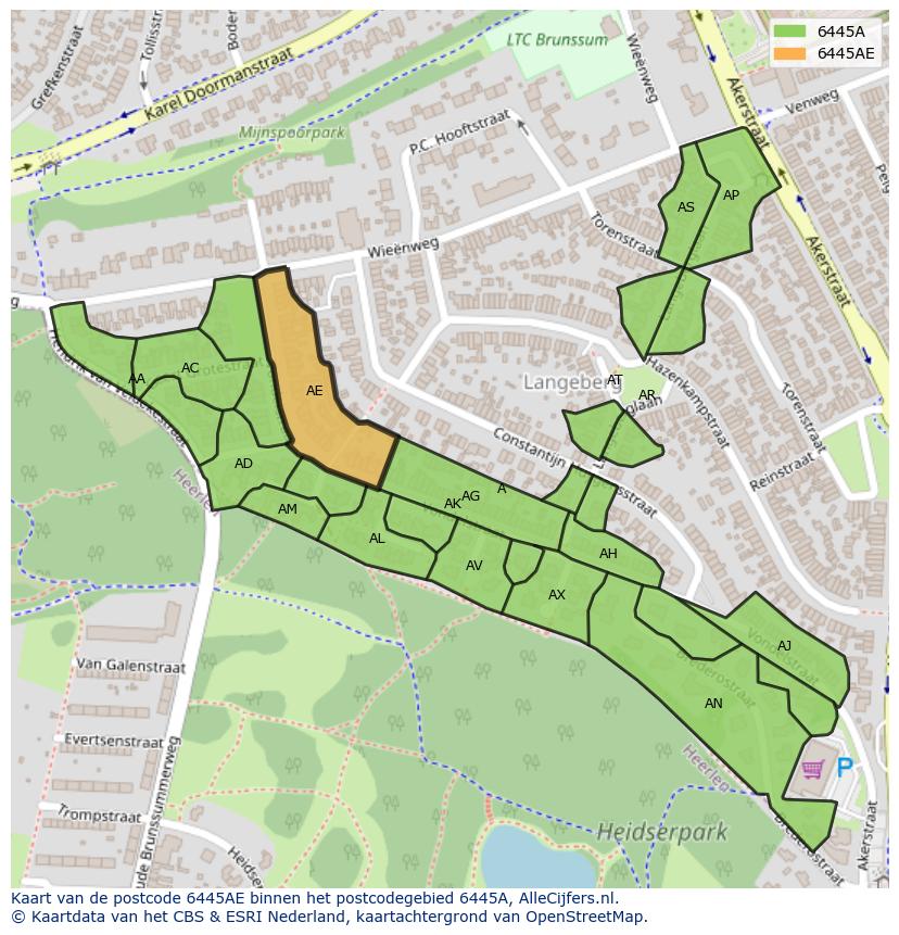 Afbeelding van het postcodegebied 6445 AE op de kaart.