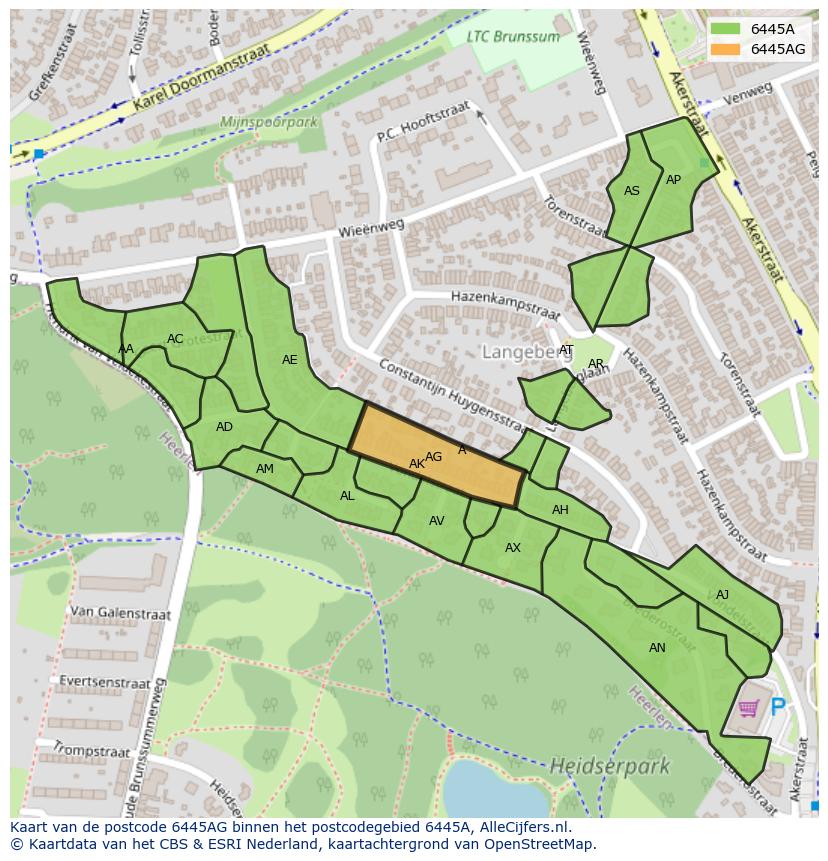 Afbeelding van het postcodegebied 6445 AG op de kaart.