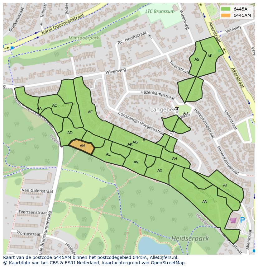 Afbeelding van het postcodegebied 6445 AM op de kaart.