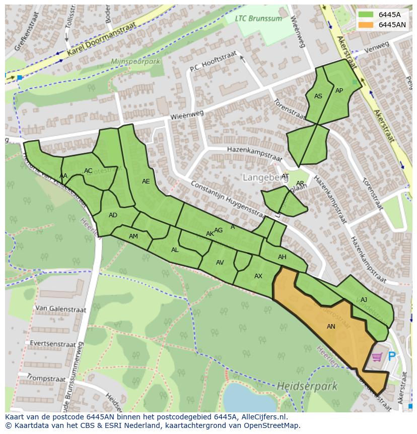 Afbeelding van het postcodegebied 6445 AN op de kaart.