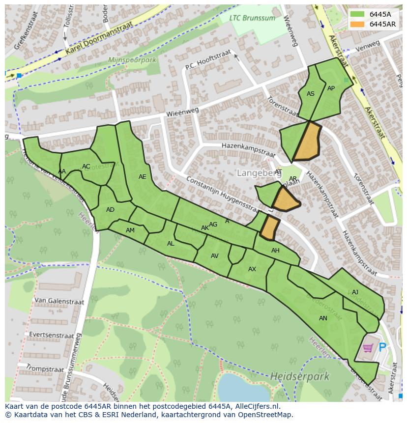 Afbeelding van het postcodegebied 6445 AR op de kaart.