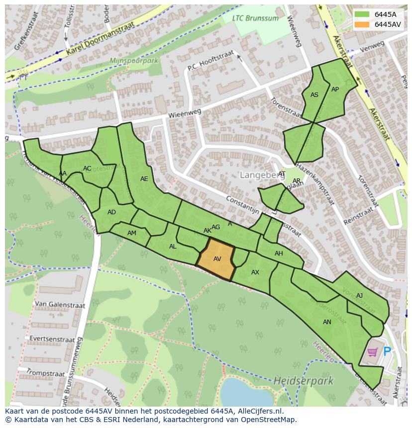 Afbeelding van het postcodegebied 6445 AV op de kaart.
