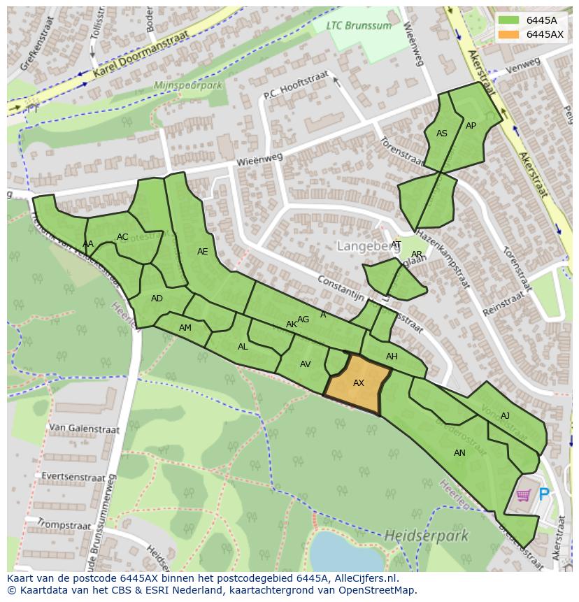 Afbeelding van het postcodegebied 6445 AX op de kaart.