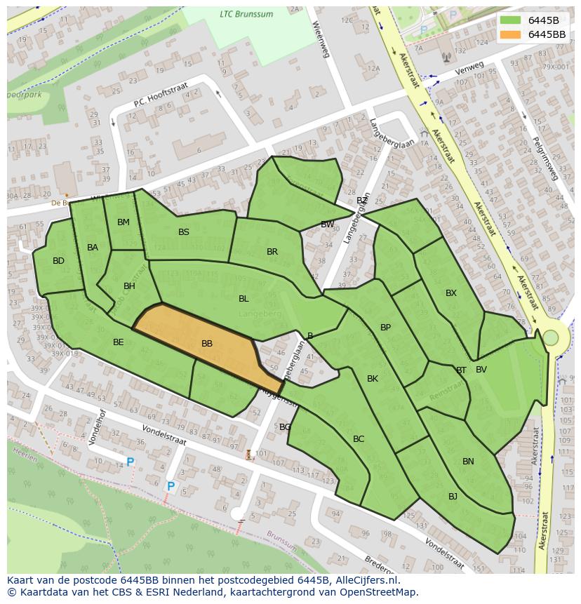 Afbeelding van het postcodegebied 6445 BB op de kaart.