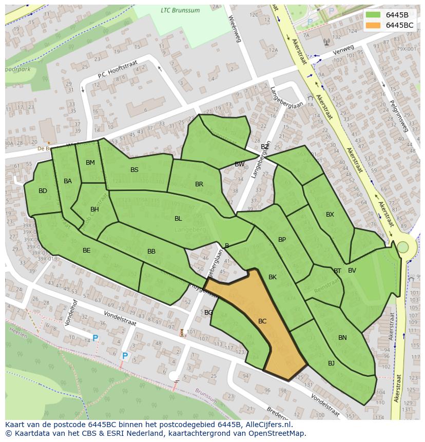 Afbeelding van het postcodegebied 6445 BC op de kaart.