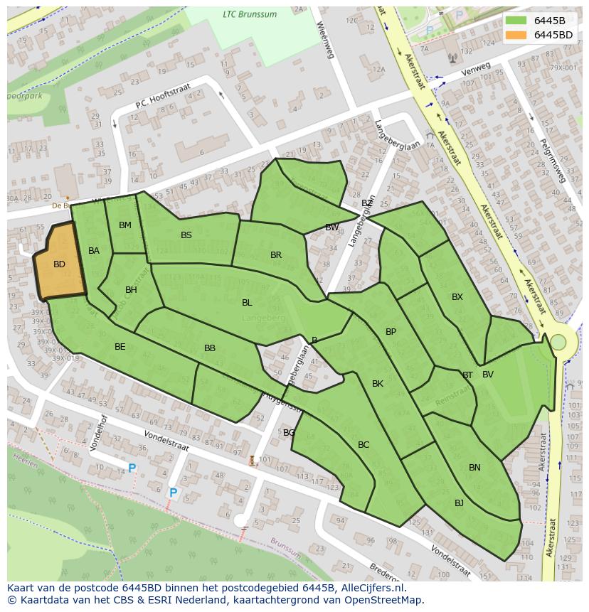 Afbeelding van het postcodegebied 6445 BD op de kaart.