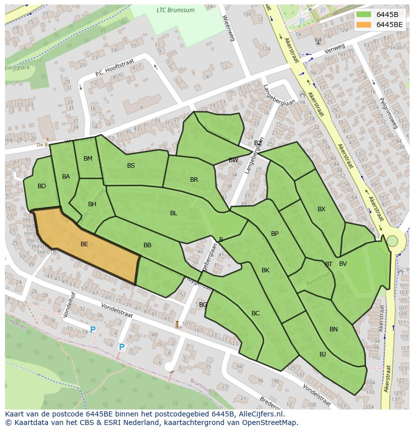 Afbeelding van het postcodegebied 6445 BE op de kaart.