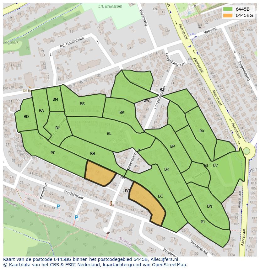 Afbeelding van het postcodegebied 6445 BG op de kaart.