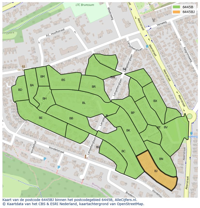Afbeelding van het postcodegebied 6445 BJ op de kaart.