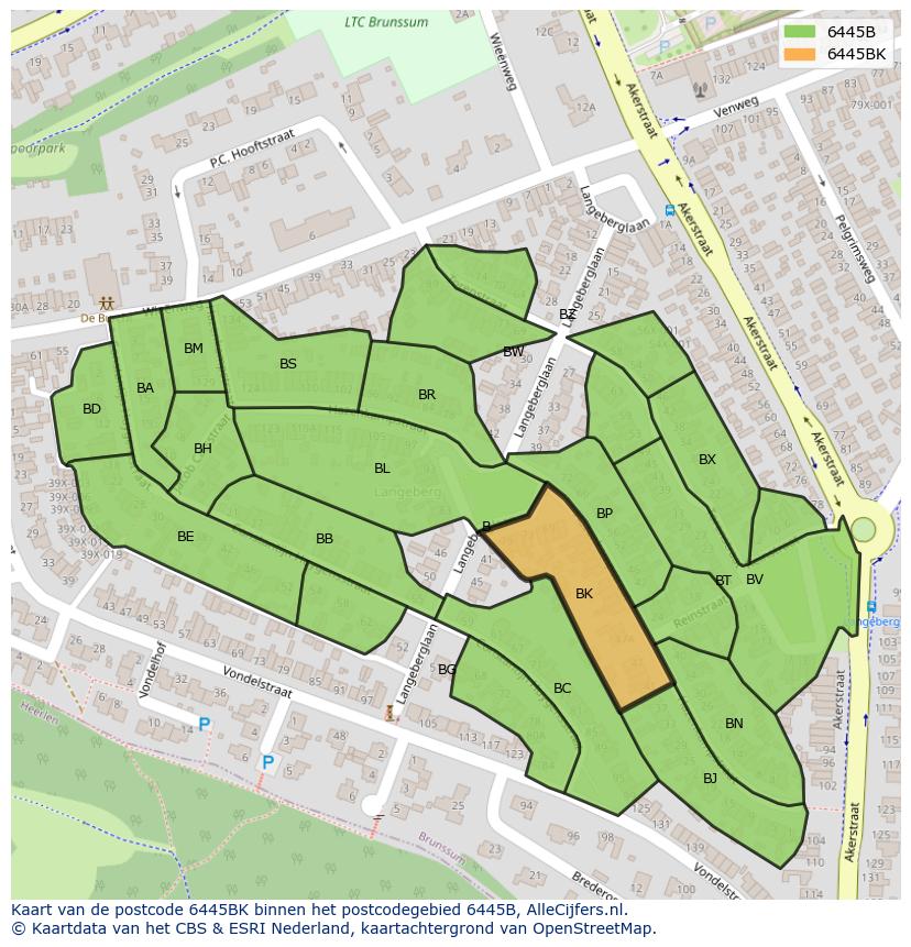 Afbeelding van het postcodegebied 6445 BK op de kaart.