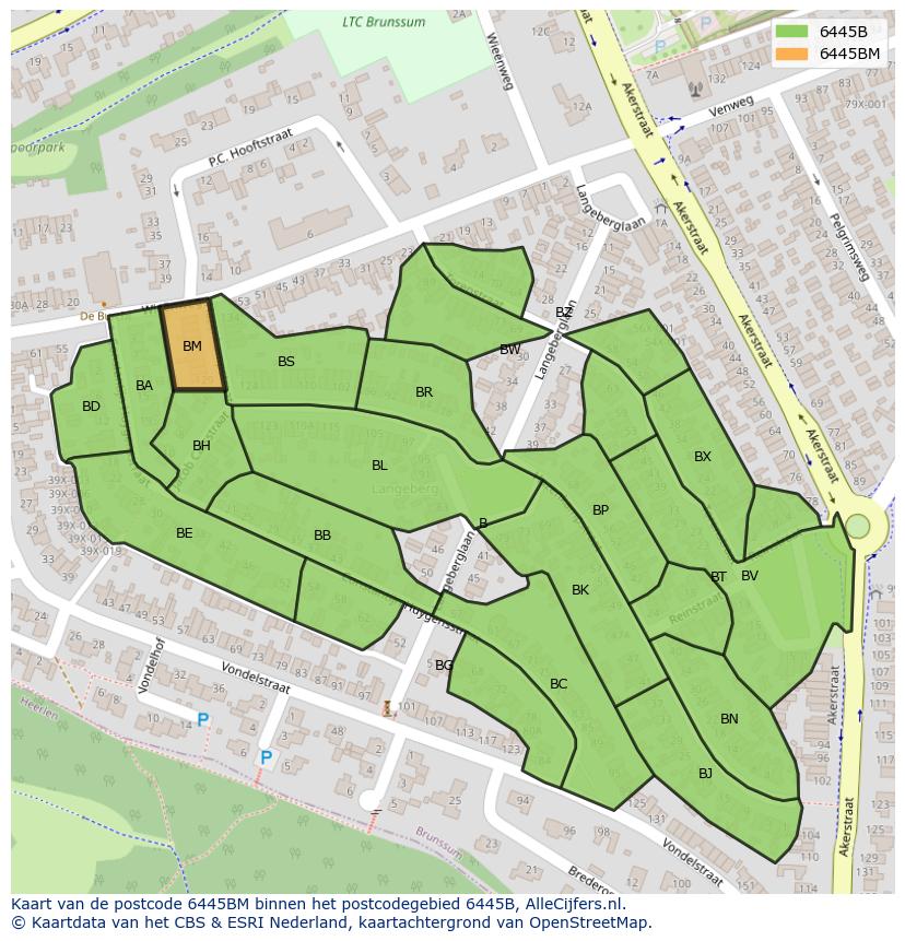 Afbeelding van het postcodegebied 6445 BM op de kaart.