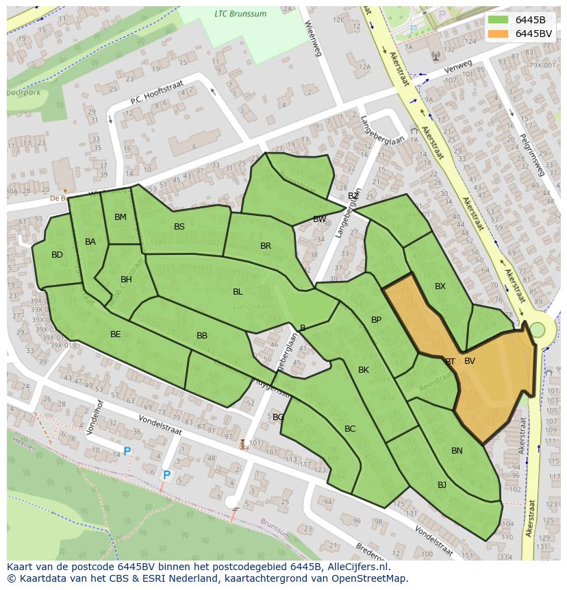 Afbeelding van het postcodegebied 6445 BV op de kaart.