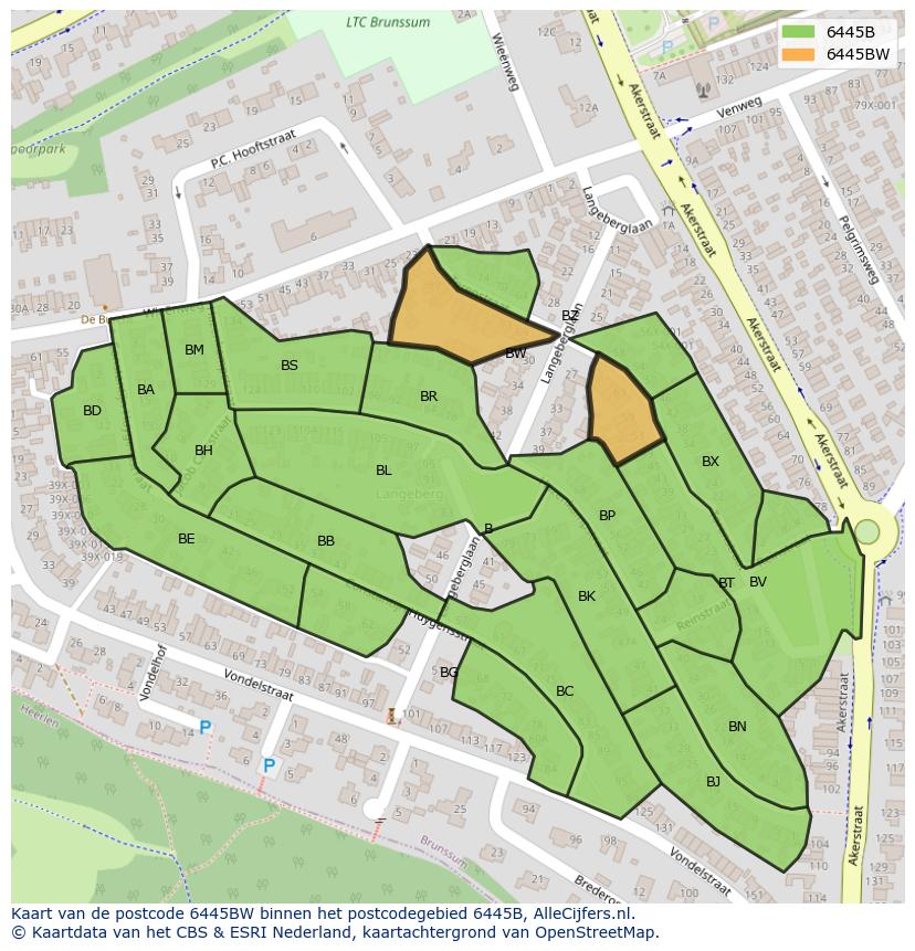 Afbeelding van het postcodegebied 6445 BW op de kaart.