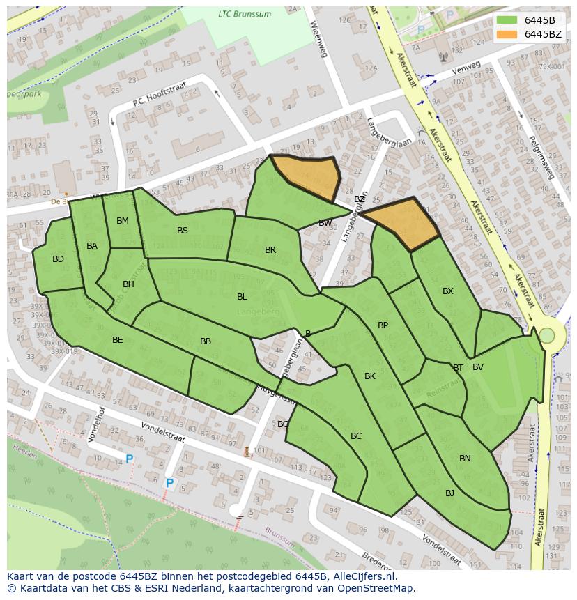 Afbeelding van het postcodegebied 6445 BZ op de kaart.