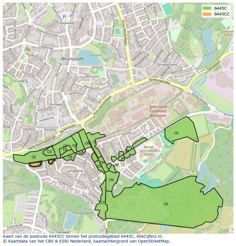 Afbeelding van het postcodegebied 6445 CC op de kaart.