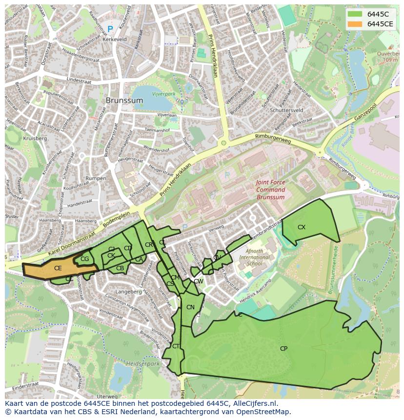 Afbeelding van het postcodegebied 6445 CE op de kaart.