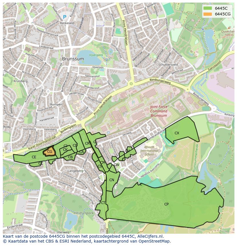 Afbeelding van het postcodegebied 6445 CG op de kaart.