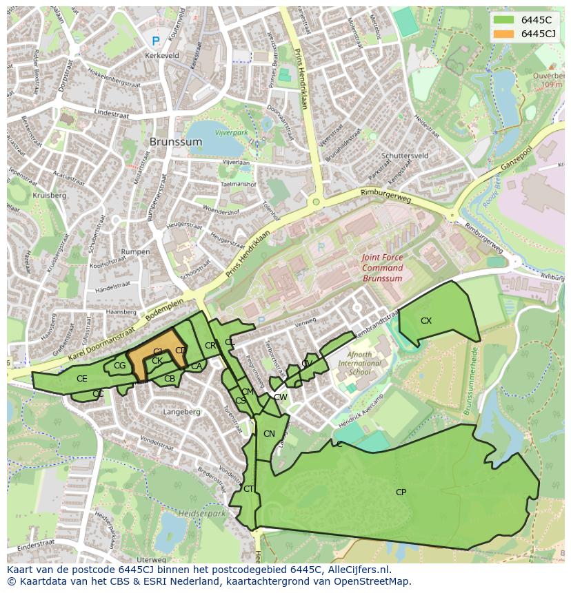 Afbeelding van het postcodegebied 6445 CJ op de kaart.