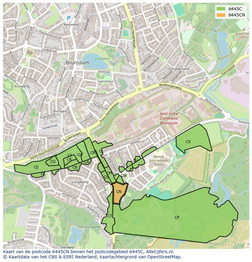 Afbeelding van het postcodegebied 6445 CN op de kaart.