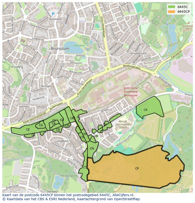 Afbeelding van het postcodegebied 6445 CP op de kaart.
