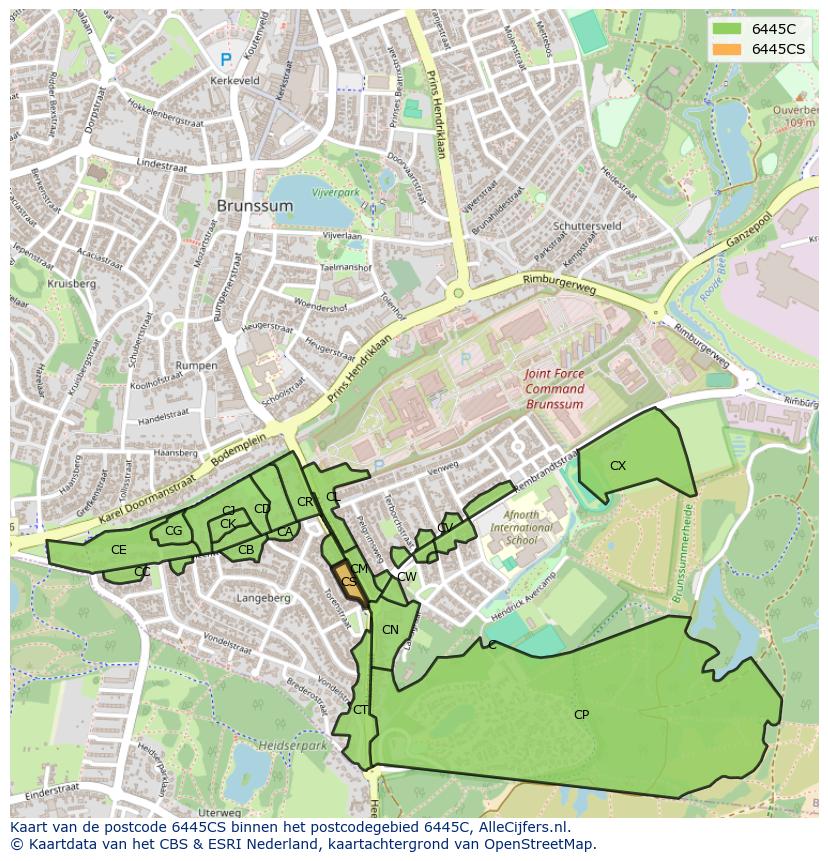 Afbeelding van het postcodegebied 6445 CS op de kaart.
