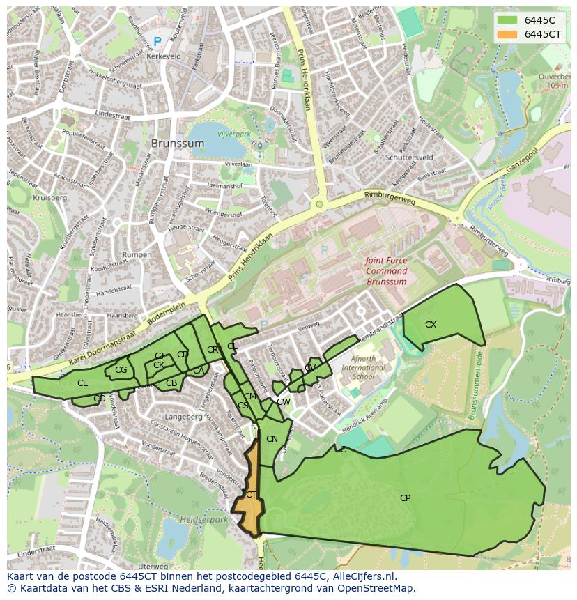 Afbeelding van het postcodegebied 6445 CT op de kaart.