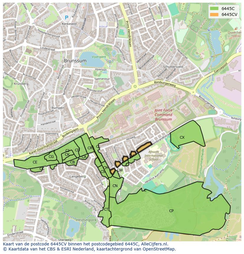 Afbeelding van het postcodegebied 6445 CV op de kaart.
