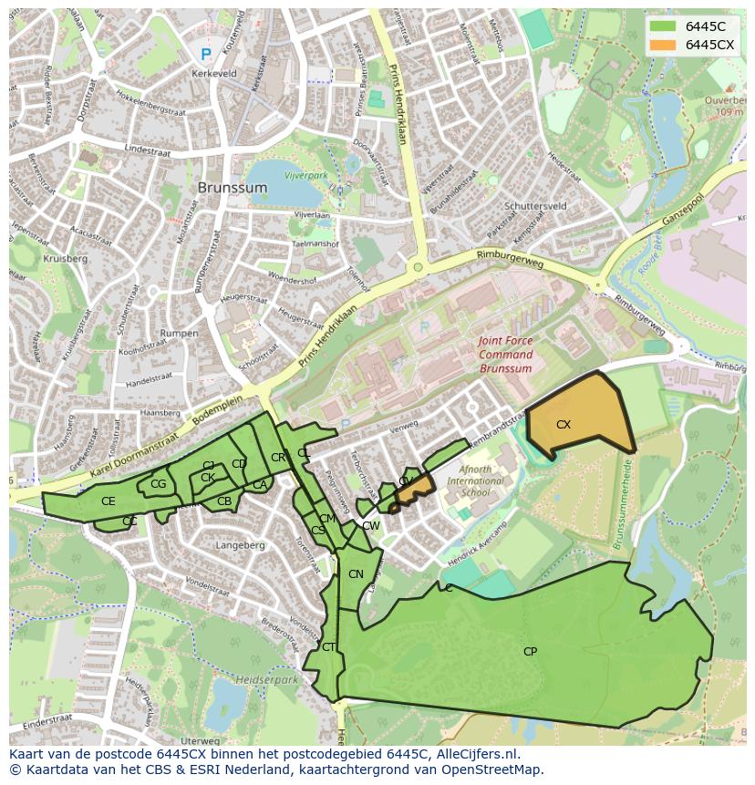 Afbeelding van het postcodegebied 6445 CX op de kaart.