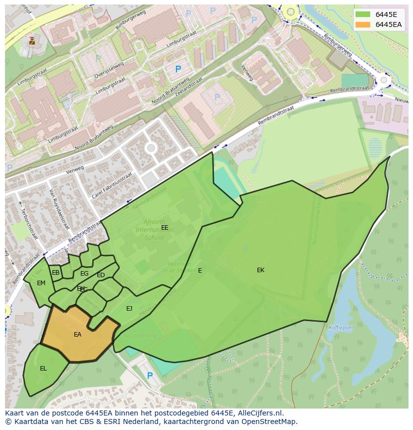Afbeelding van het postcodegebied 6445 EA op de kaart.