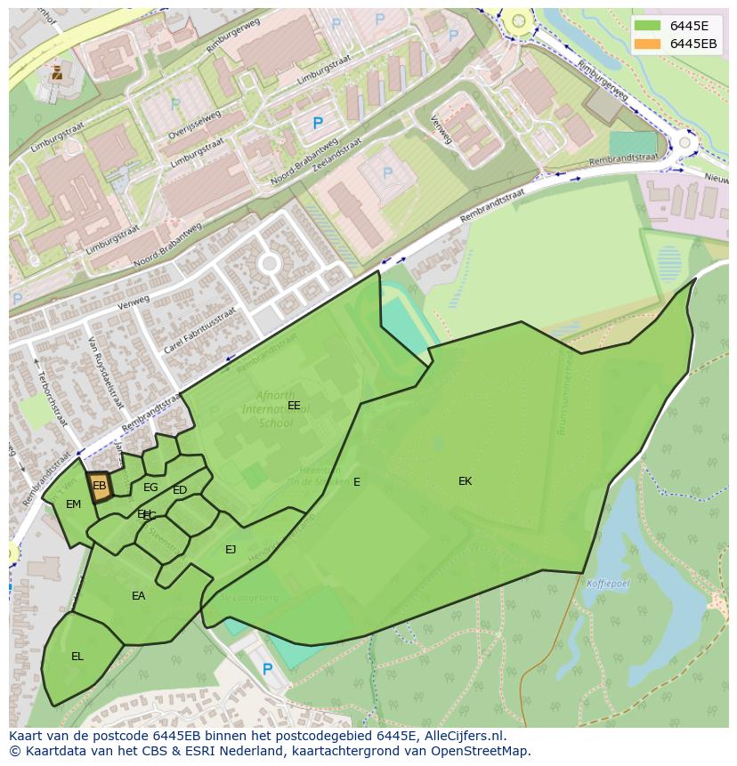 Afbeelding van het postcodegebied 6445 EB op de kaart.