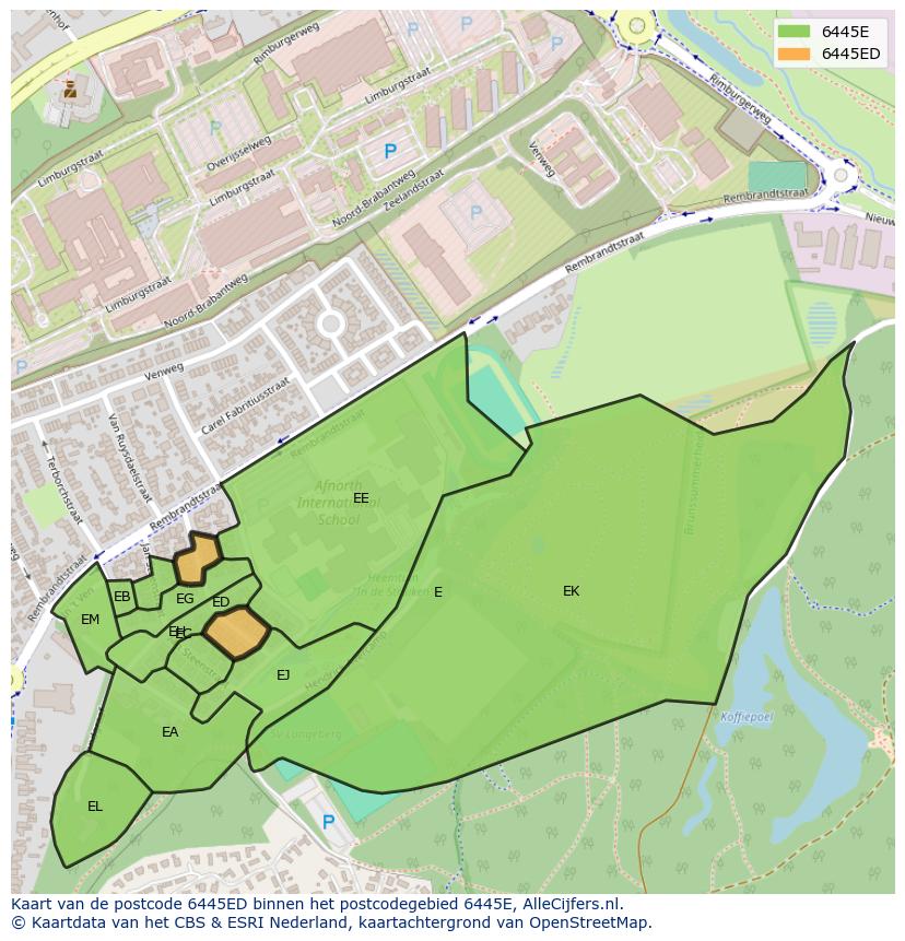 Afbeelding van het postcodegebied 6445 ED op de kaart.