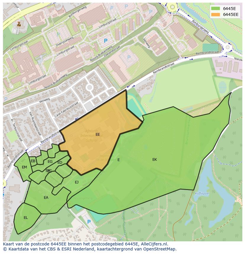 Afbeelding van het postcodegebied 6445 EE op de kaart.