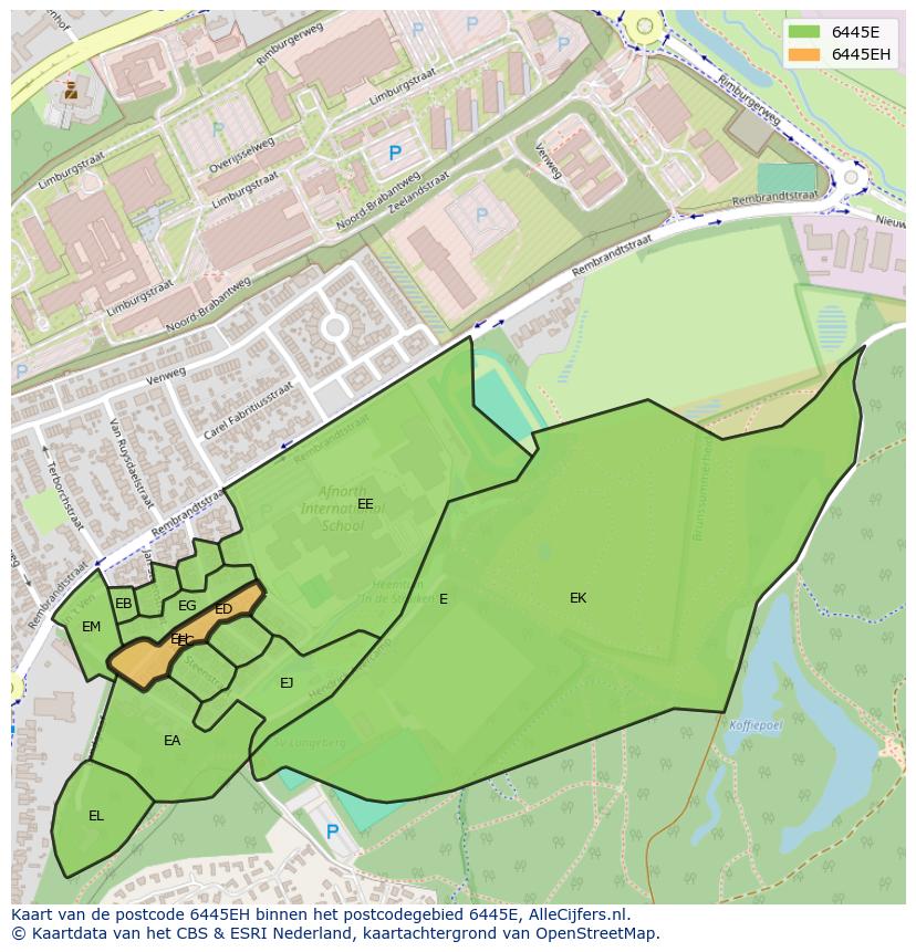 Afbeelding van het postcodegebied 6445 EH op de kaart.