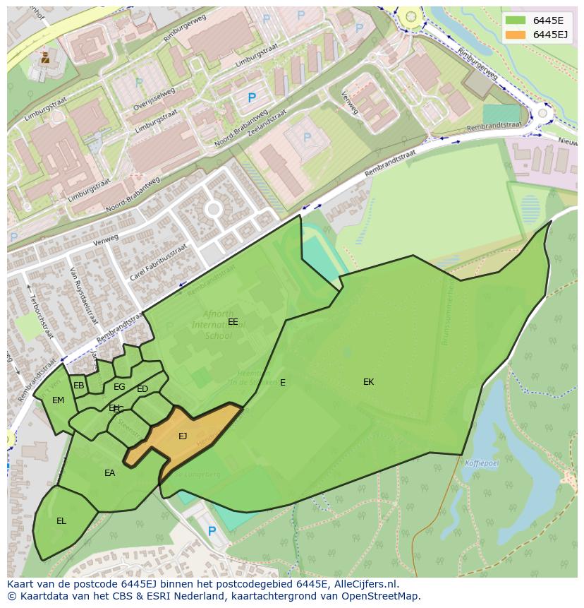 Afbeelding van het postcodegebied 6445 EJ op de kaart.