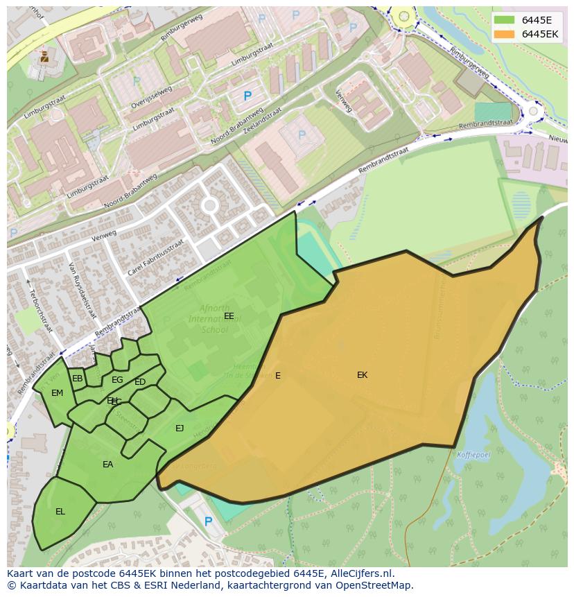 Afbeelding van het postcodegebied 6445 EK op de kaart.