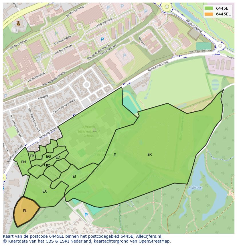 Afbeelding van het postcodegebied 6445 EL op de kaart.