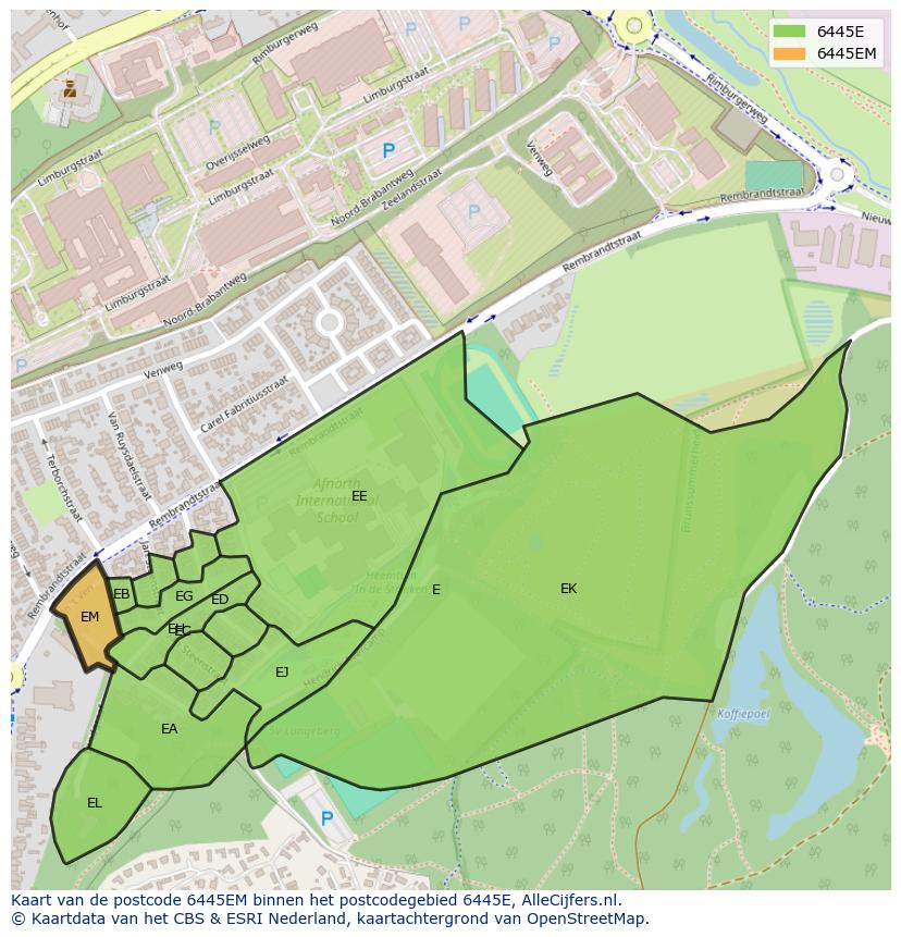 Afbeelding van het postcodegebied 6445 EM op de kaart.