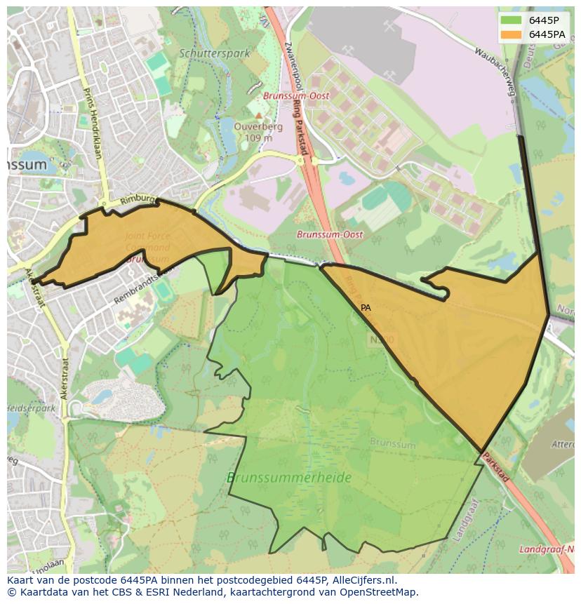 Afbeelding van het postcodegebied 6445 PA op de kaart.