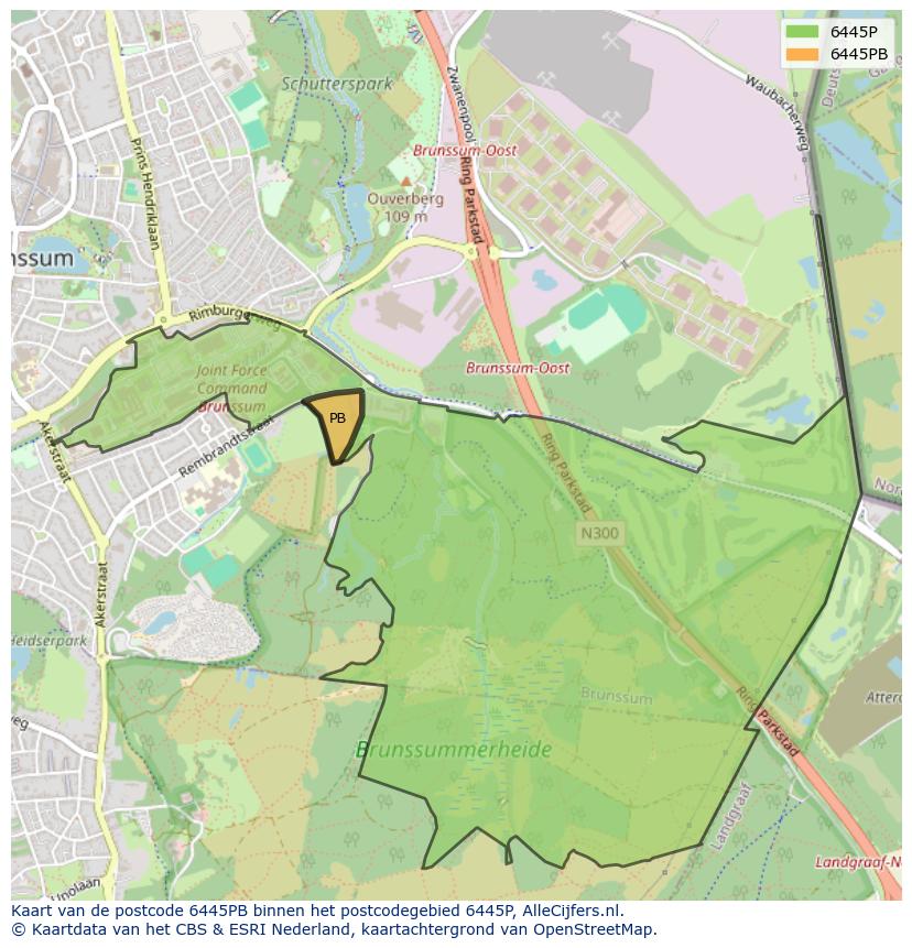 Afbeelding van het postcodegebied 6445 PB op de kaart.
