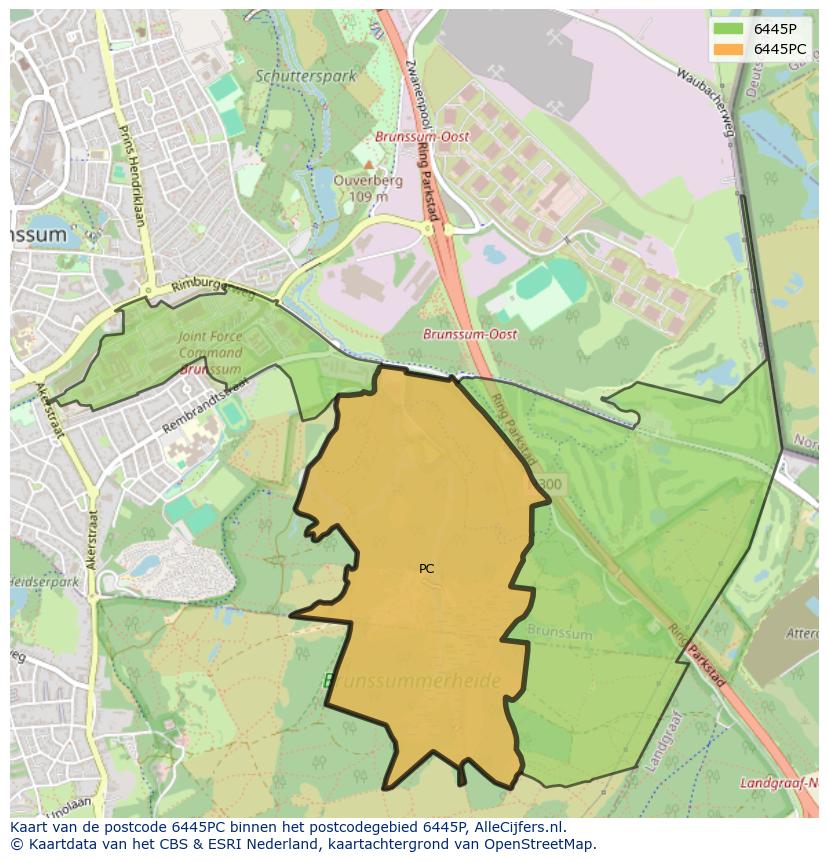 Afbeelding van het postcodegebied 6445 PC op de kaart.